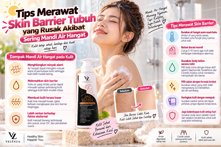 Tips Merawat Skin Barrier Tubuh yang Rusak Akibat Sering Mandi Air Hangat
